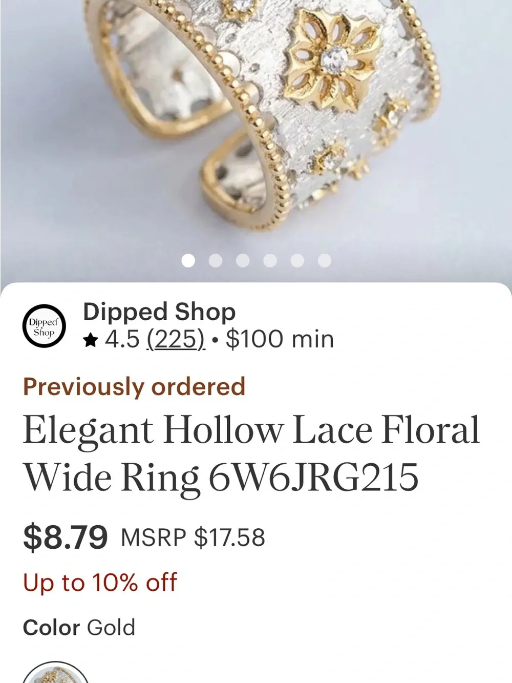 Elegant Hollow Lace Floral Wide Band Ring
